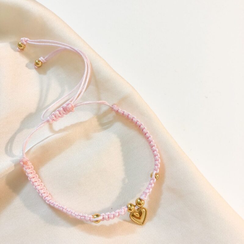 Pulseira Coração em Cordão Rosa