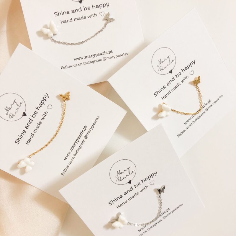 Brincos 2 Furos Borboletas - Prateado