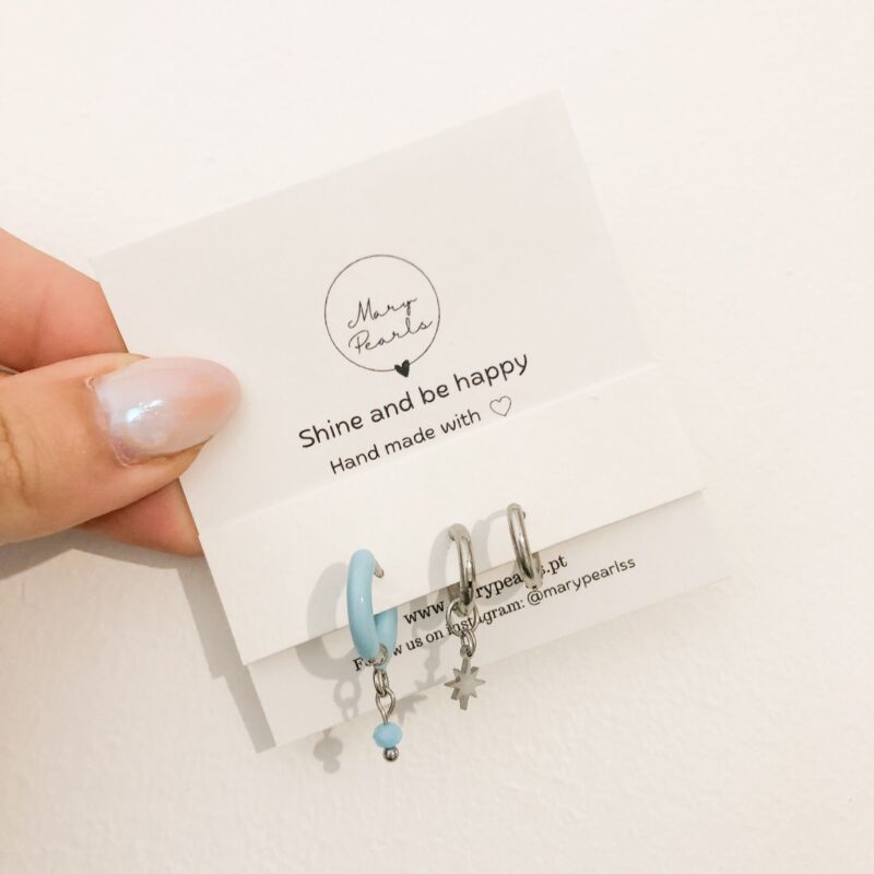 Conjunto de 3 Brincos Azul