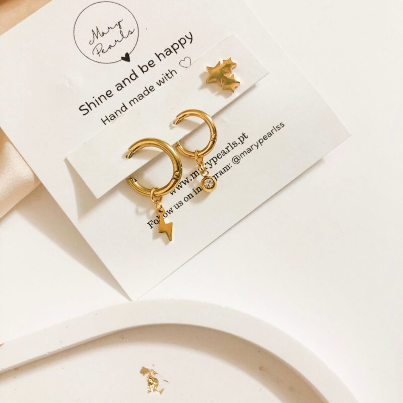 Conjunto 3 Brincos Estrela - Dourado