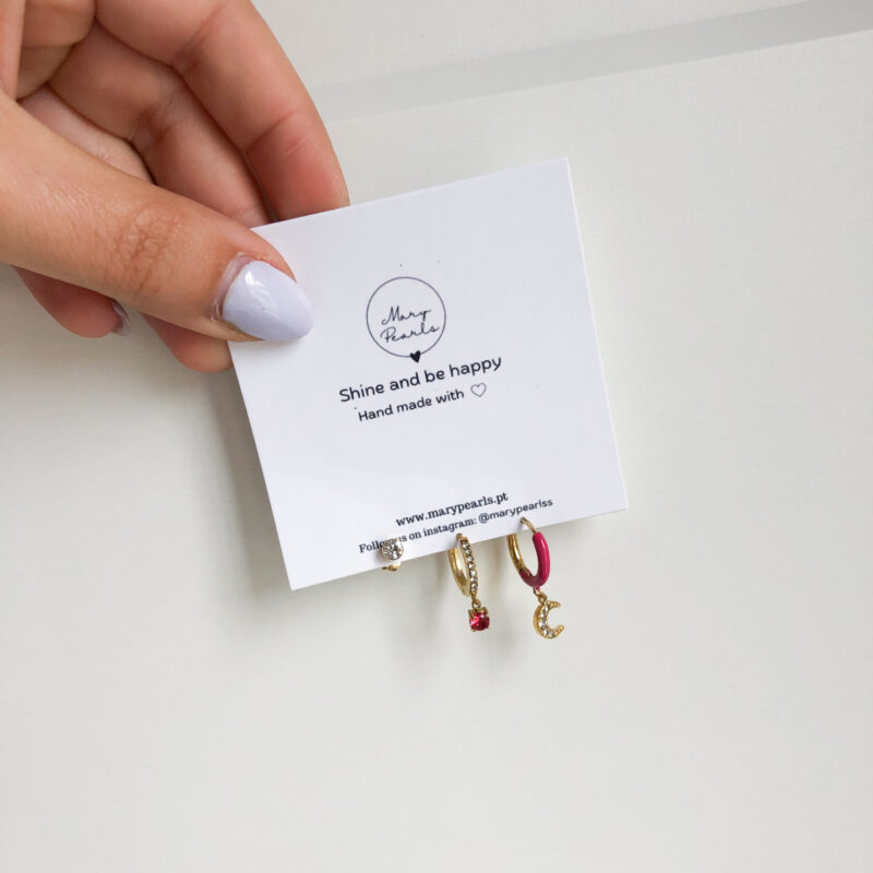 Conjunto de 3 Brincos Pink Moon