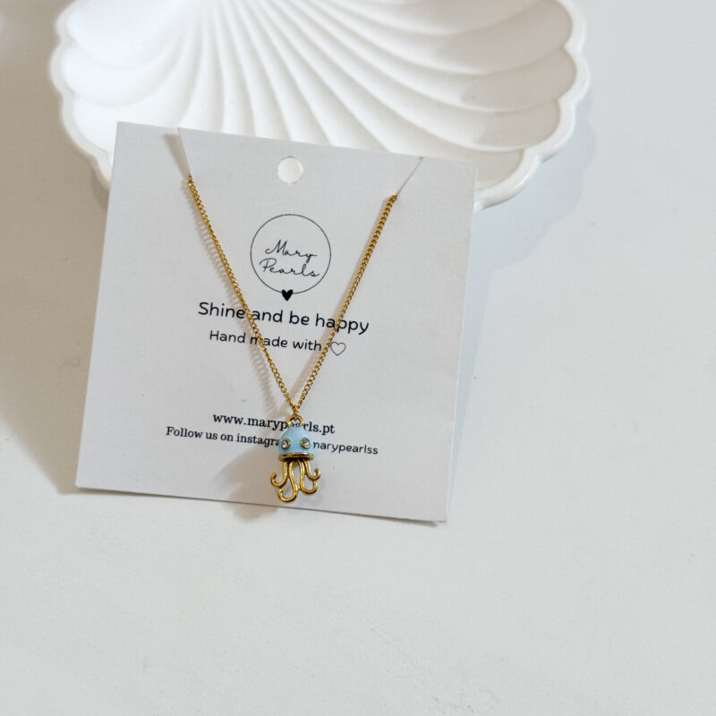 Colar Água‑viva com Brilhos Azul‑Claro