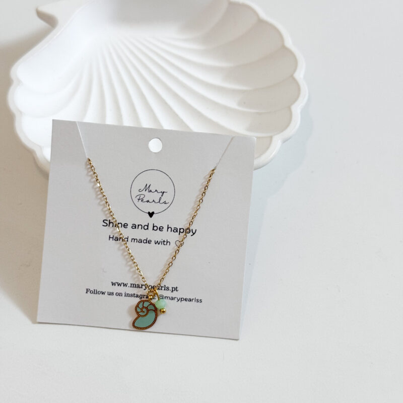 Colar Búzio Nautilus Verde‑Menta