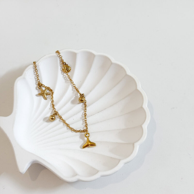 Pulseira de Perna Estrela‑do‑Mar, Concha e Cauda de Baleia
