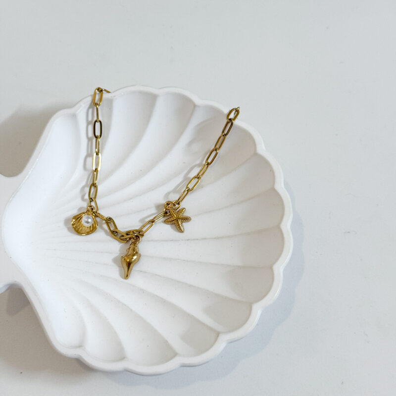 Pulseira de Perna Concha com Pérola, Estrela‑do‑Mar e Búzio