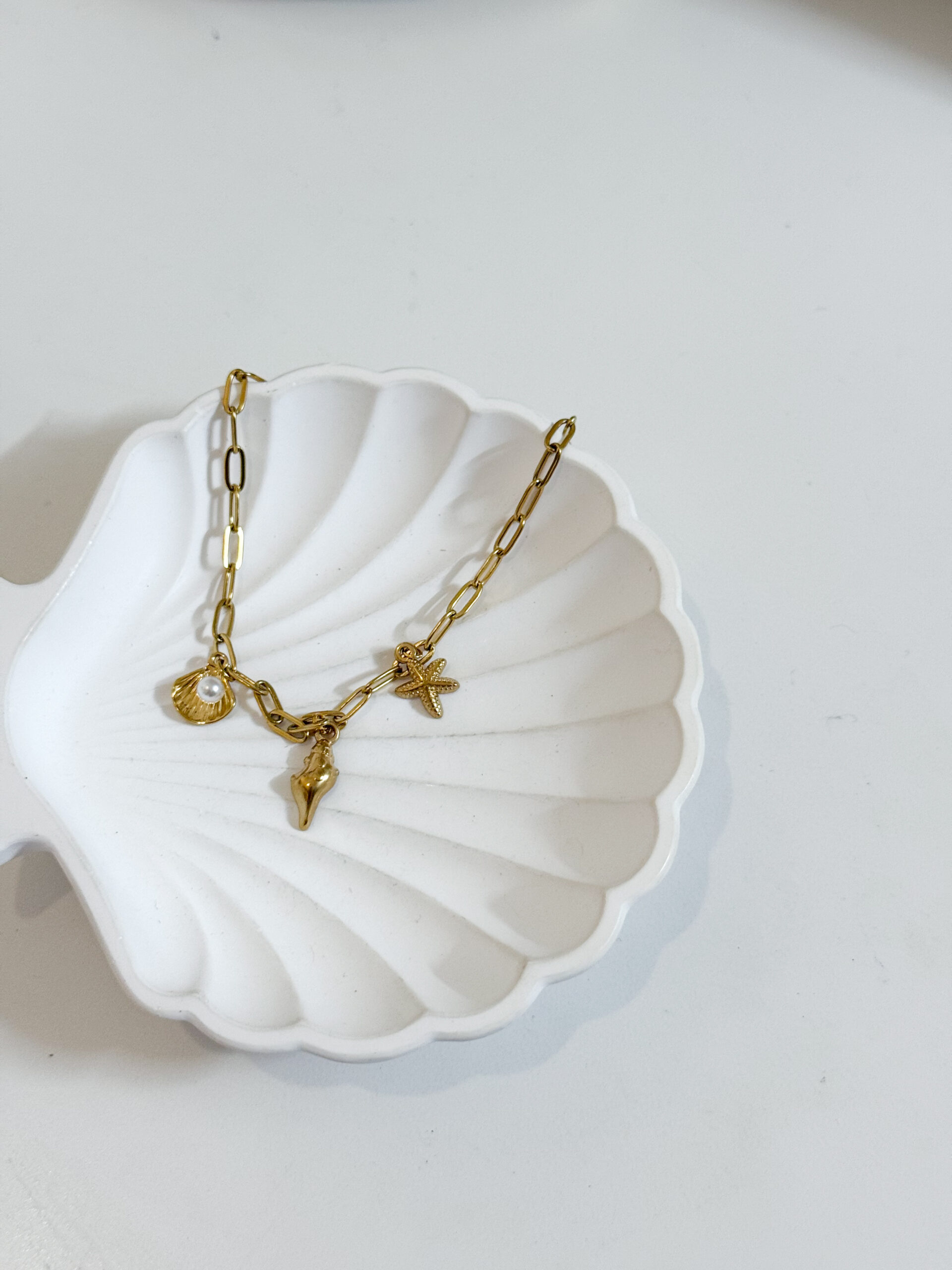 Pulseira de Perna Concha com Pérola, Estrela‑do‑Mar e Búzio