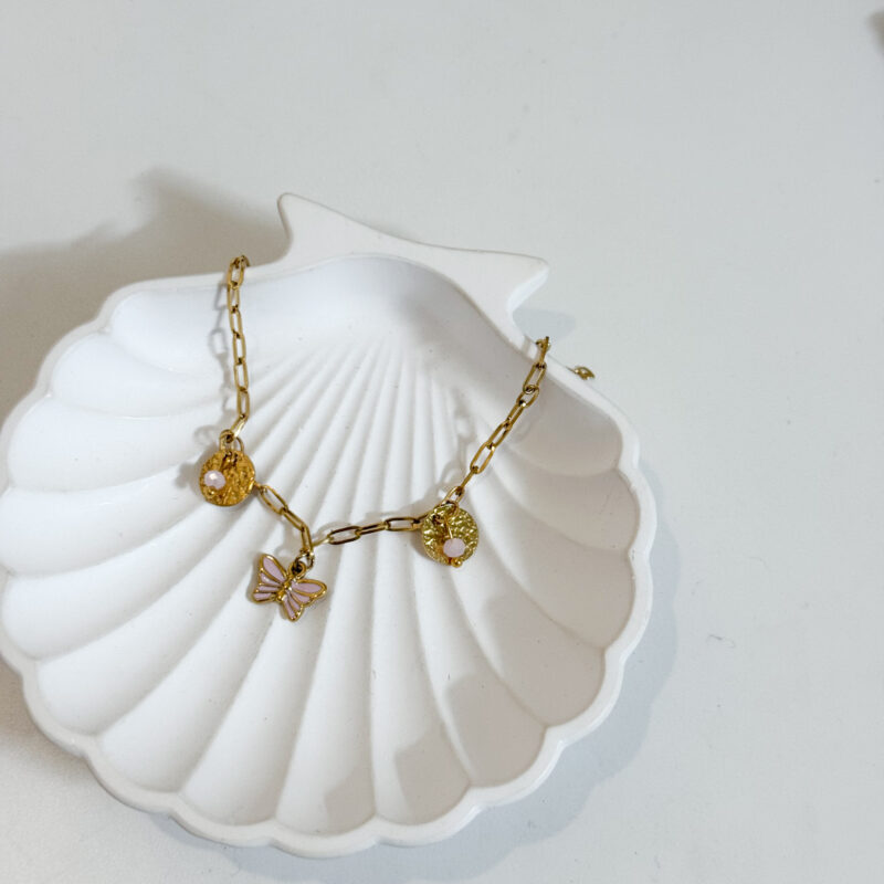 Pulseira de Perna Borboleta Rosa e Discos