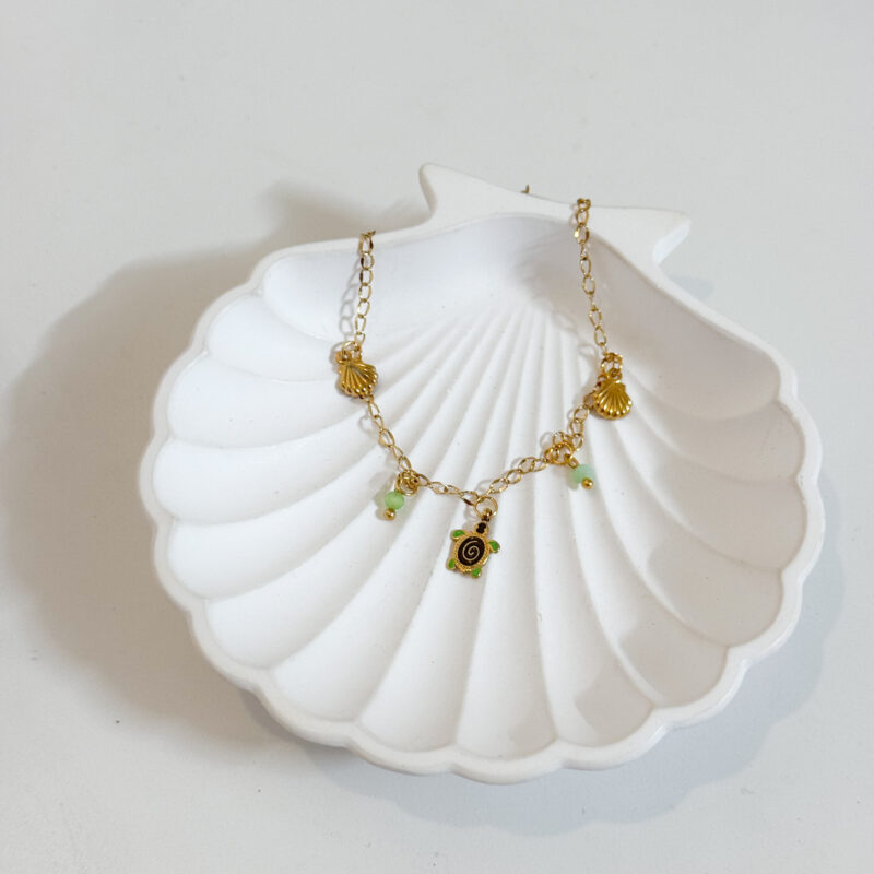 Pulseira de Perna Tartaruga Verde e Conchas