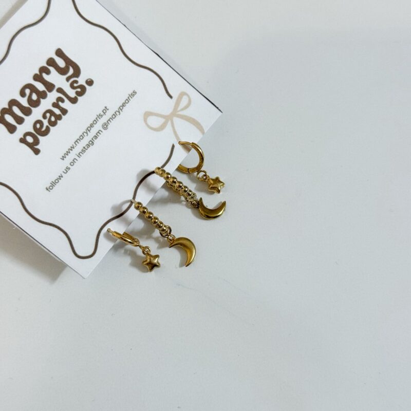 Conjunto 4 Brincos Lua e Estrela