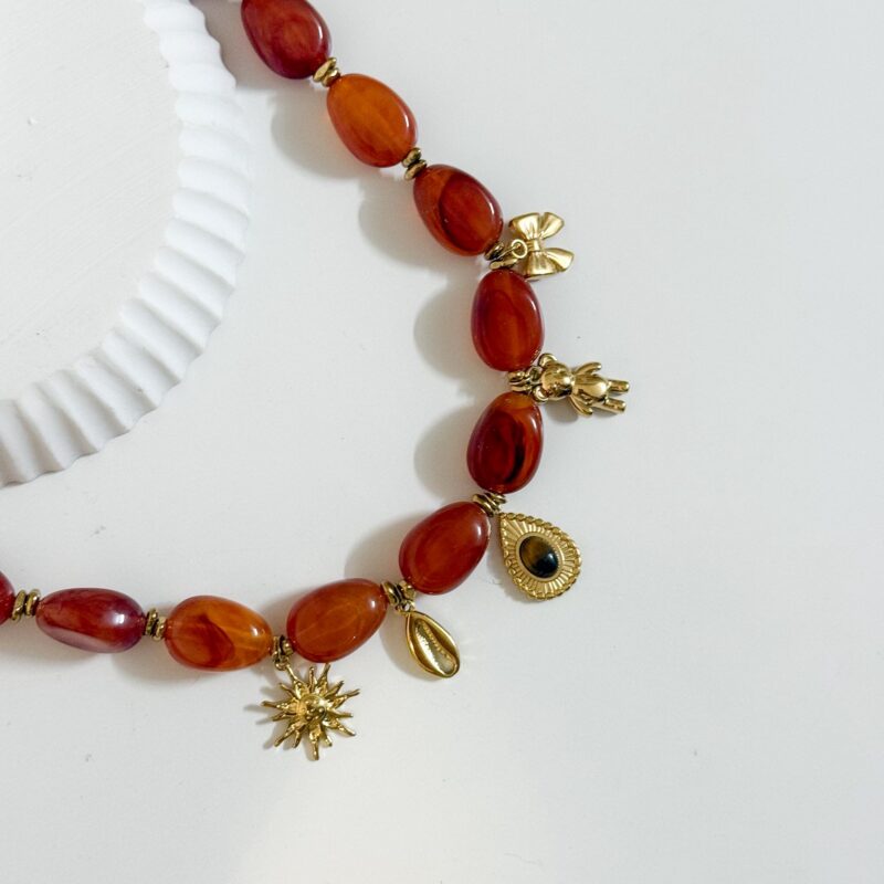 Colar Charms e Pedra Oval